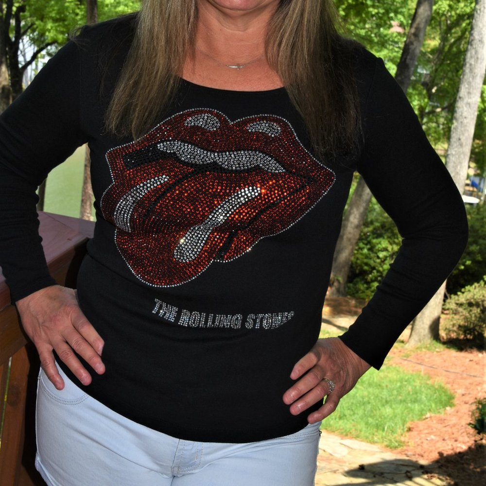 Rolling Stones bling  rhinestone bling long Sleeve Shirt XS S  M L XL X…